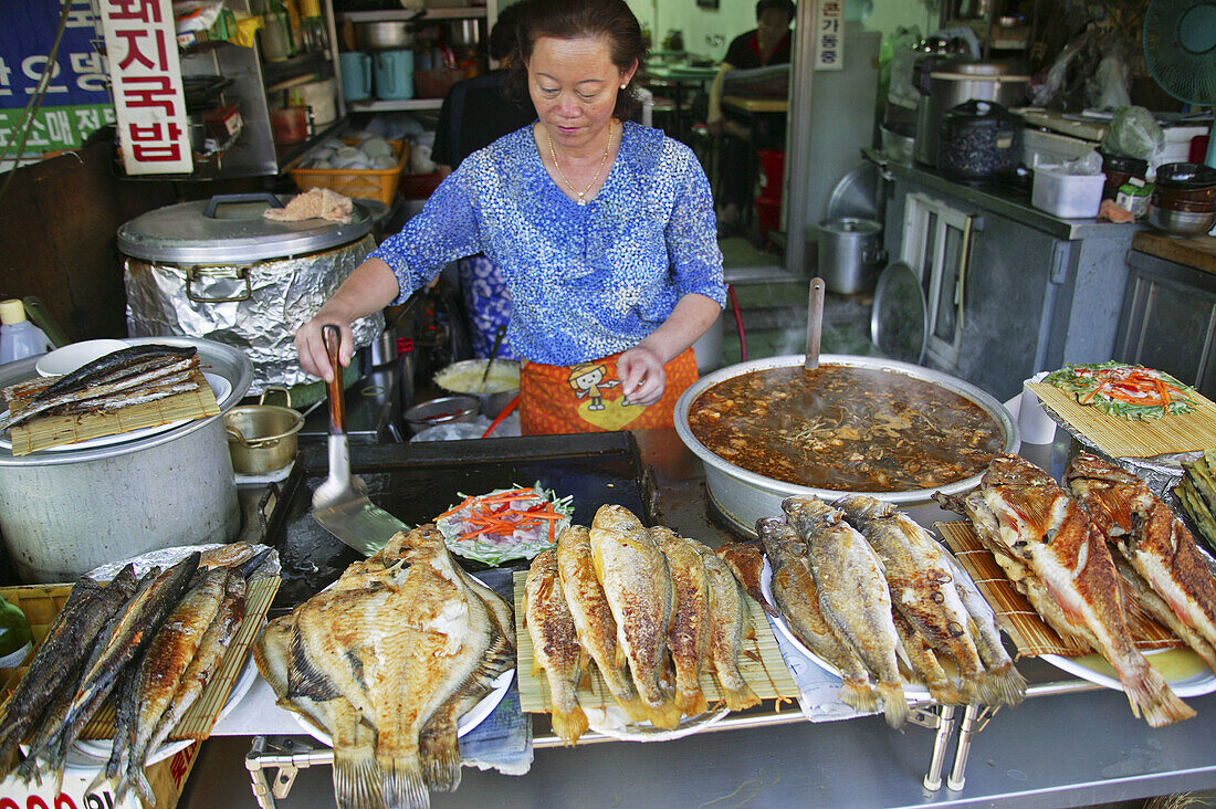 Delicacies at Jagalchi Fish Market, Busan. Republic of Korea