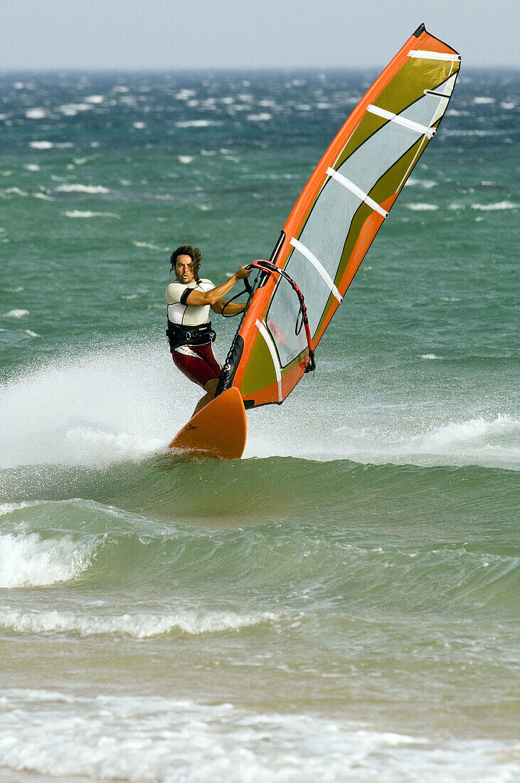 windsurfing in tarifa with strong levante