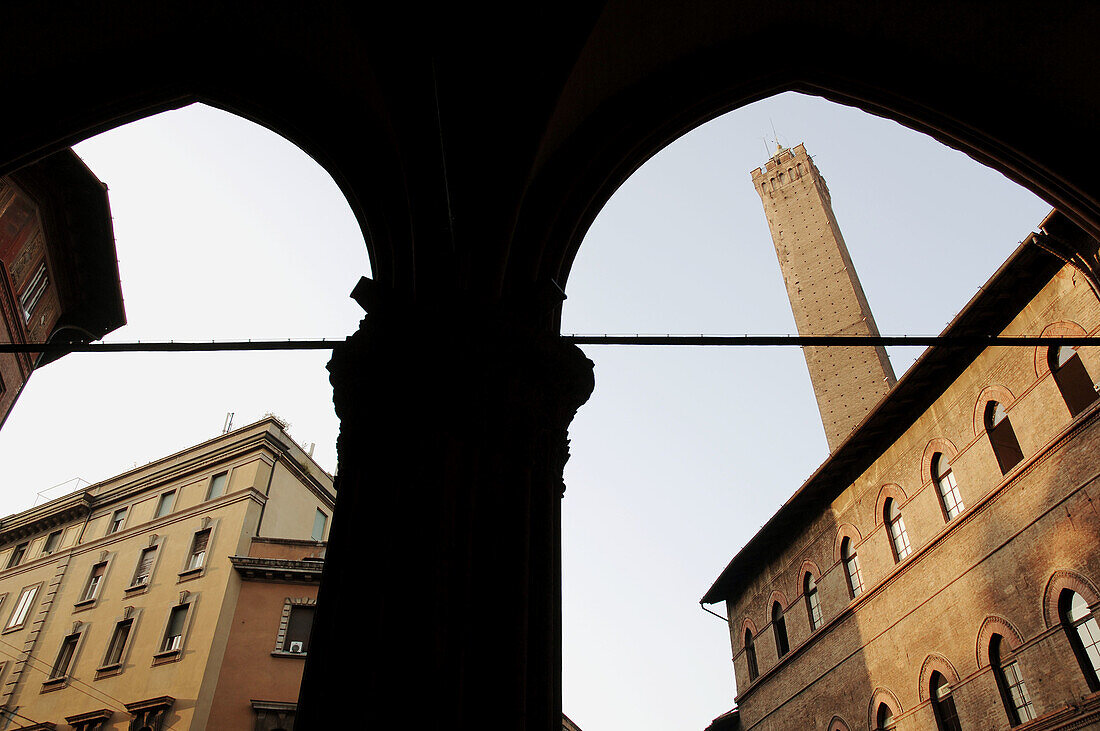 The twin towers of Asinelli and Garisenda in Bologna Emilia Romagna, Italy