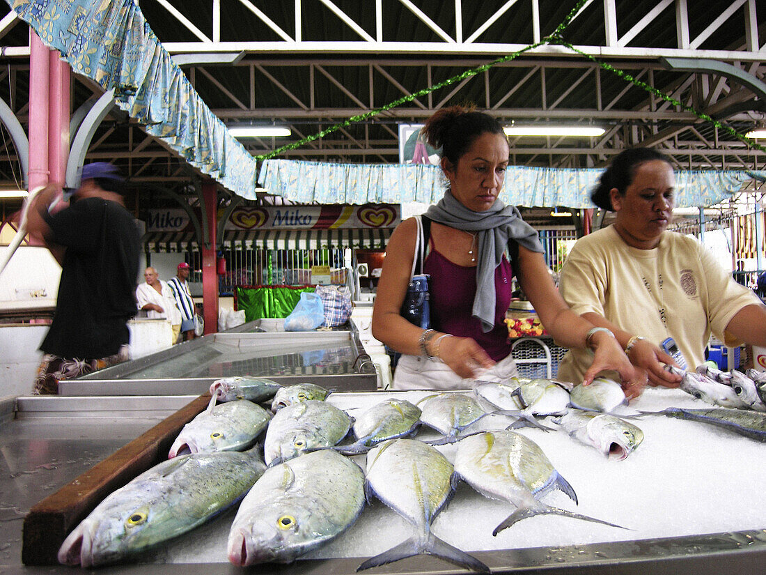The central market in Papeete. Tahiti island. French Polynesia. South Pacific.