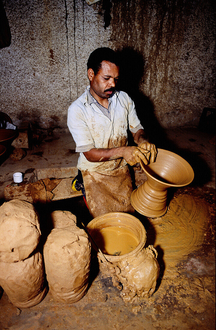 Potter working in the medina, Rabat. Morocco