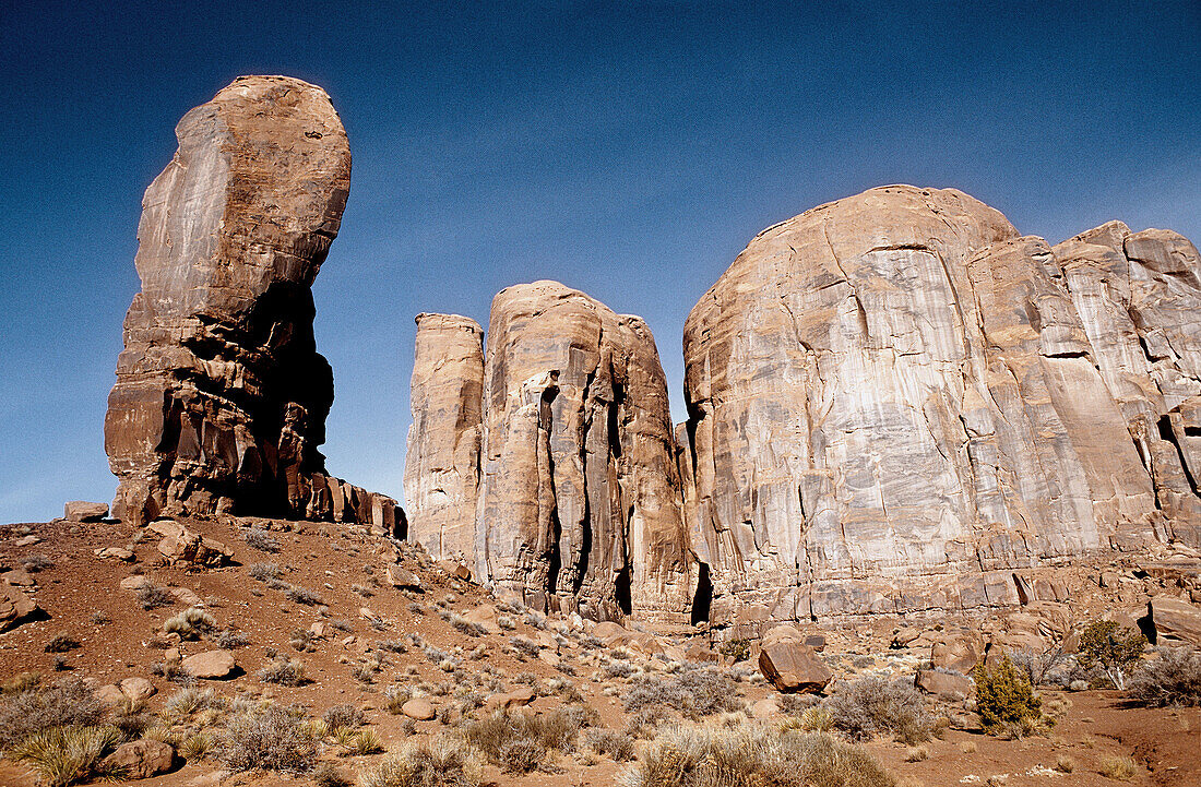 The thumb rock. Landscape of red mesas. Monument valley, Navajo reservation. Utah. United states (USA)
