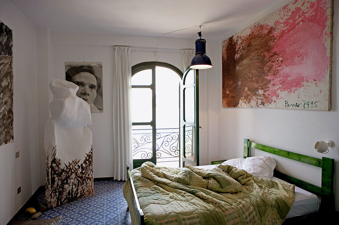 Atelier Sul Mare hotel-museum of contemporary art founded by Antonio Presti: the rooms have been decorated by 15 different renowned artists. Castel di Tusa. Sicily, Italy