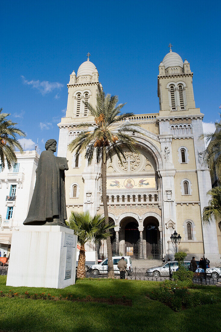 Saint-Vincent-de-Paul cathedral built in 1862 in Byzantin-roman style, avenue Bourguiba. City of Tunis. Tunisia