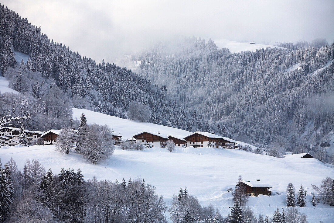 Megeve winter resort under snow. Haute-Savoie (74). France