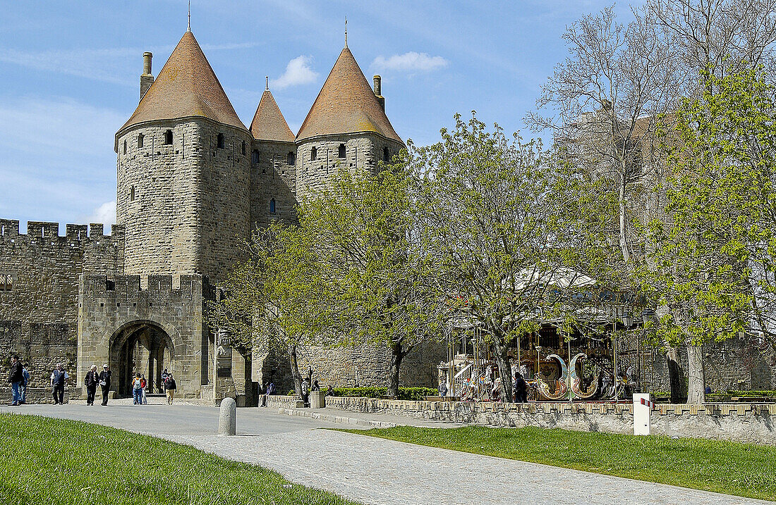 La Cité, Carcassonne medieval fortified town. Aude, Languedoc-Roussillon, France