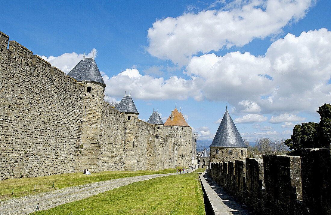 La Cité, Carcassonne medieval fortified town. Aude, Languedoc-Roussillon, France