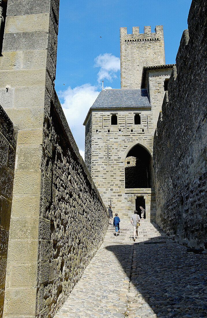 La Cité, Carcassonne, mittelalterliche Festungsstadt. Aude, Languedoc-Roussillon, Frankreich