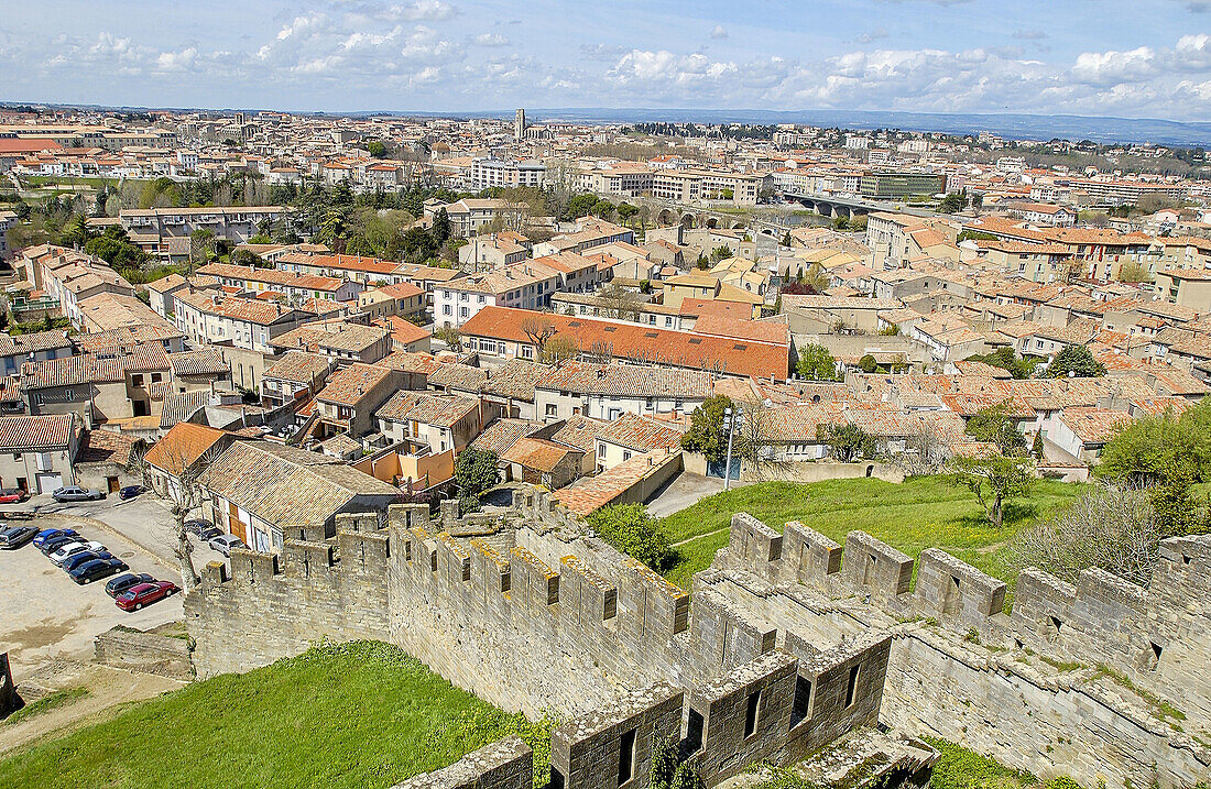 La Cité, Carcassonne medieval fortified town. Aude, Languedoc-Roussillon, France