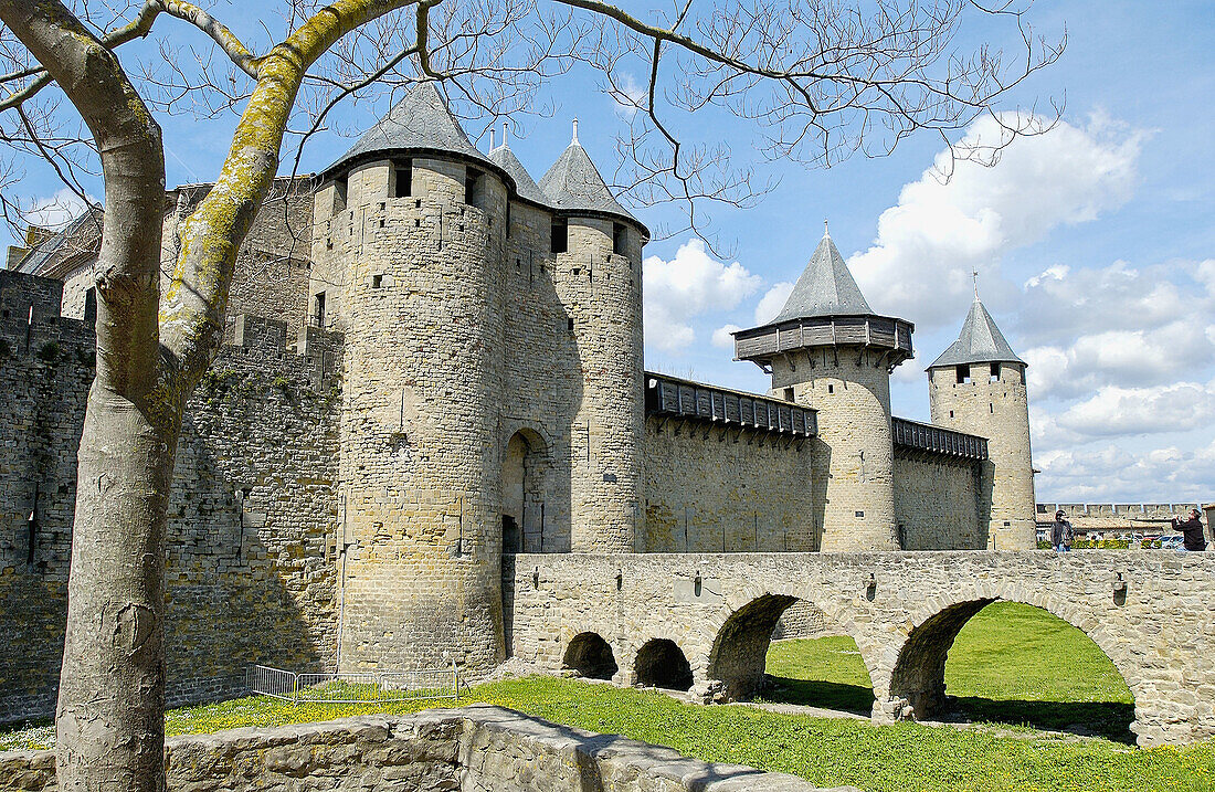 La Cité, Carcassonne medieval fortified town. Aude, Languedoc-Roussillon, France