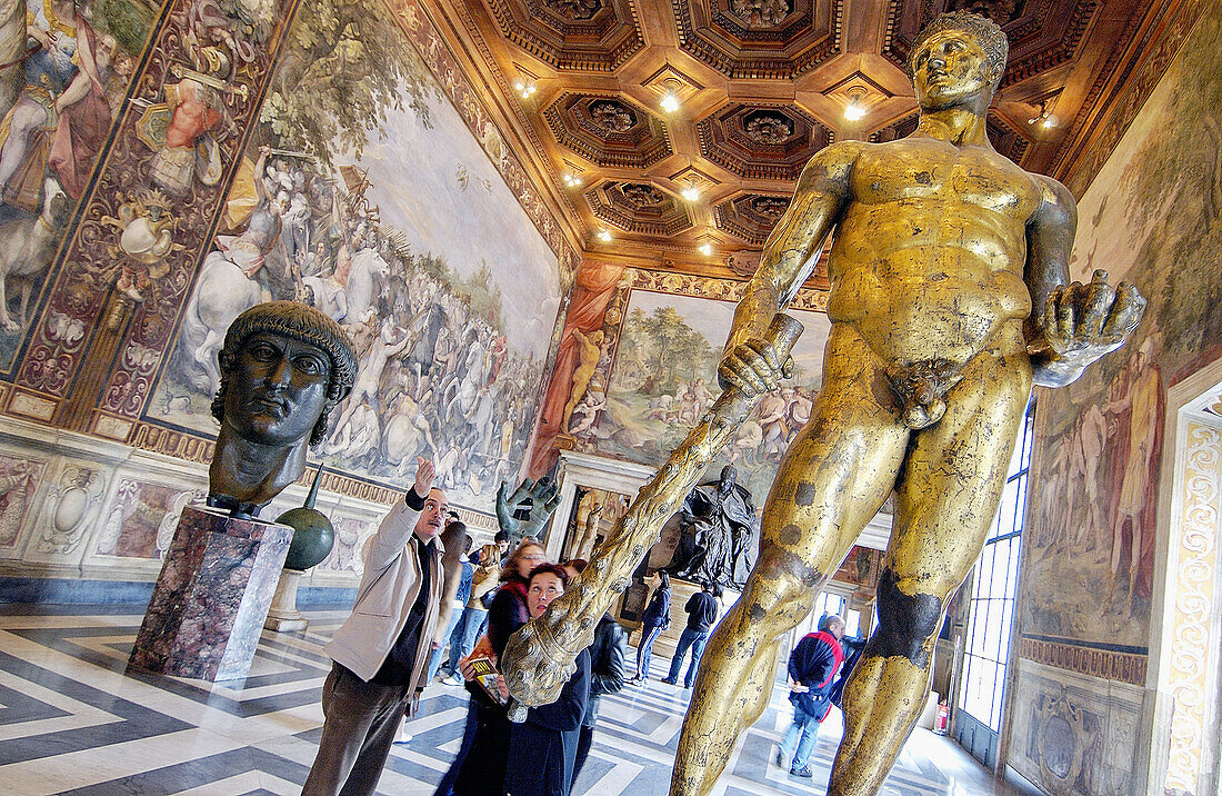 Hercules golden bronze statue (2nd century B.C.) in the Orazi e Curiazi Room, Capitoline Museum. Rome. Italy