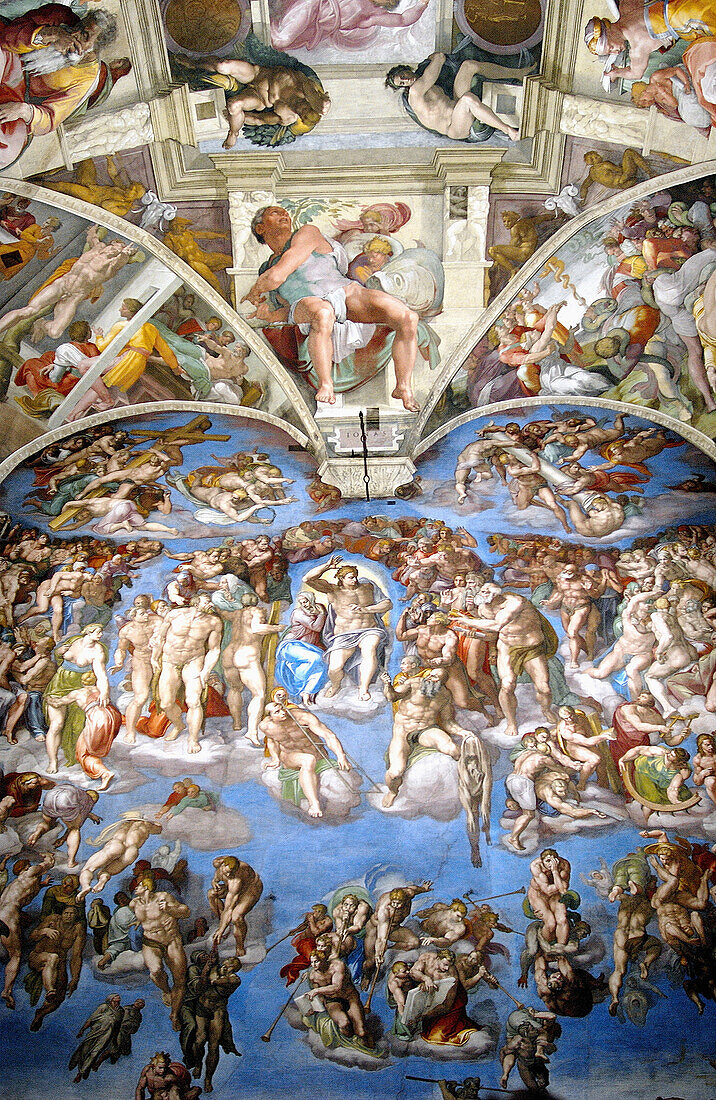 Renaissance frescoes by Michelangelo in the Sistine Chapel, Vatican Palace museums. Vatican City, Rome. Italy