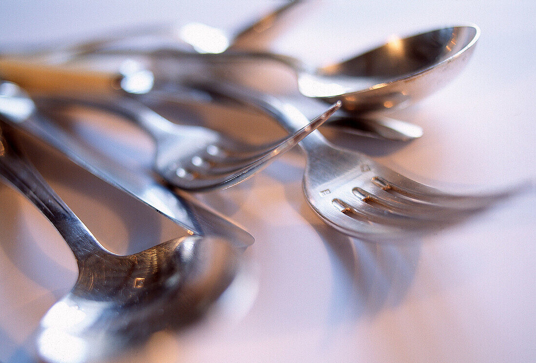  Close up, Close-up, Closeup, Color, Colour, Concept, Concepts, Cutlery, Detail, Details, Fork, Forks, Horizontal, Indoor, Indoors, Inside, Interior, Many, Metal, Object, Objects, Spoon, Spoons, Still life, Thing, Things, Varied, Variety, B75-202824, agef