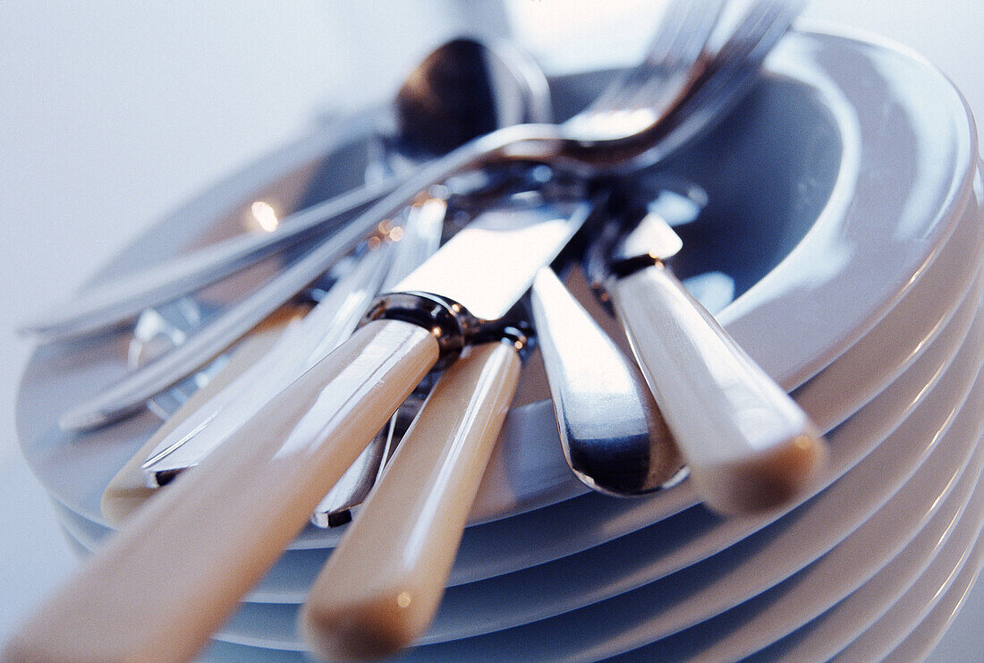  Clean, Close up, Close-up, Closeup, Color, Colour, Concept, Concepts, Cutlery, Dish, Dishes, Fork, Forks, Heap, Heaped, Horizontal, Indoor, Indoors, Inside, Interior, Knife, Knives, Object, Objects, Pile, Piled up, Piles, Plate, Plates, Restaurant, Resta