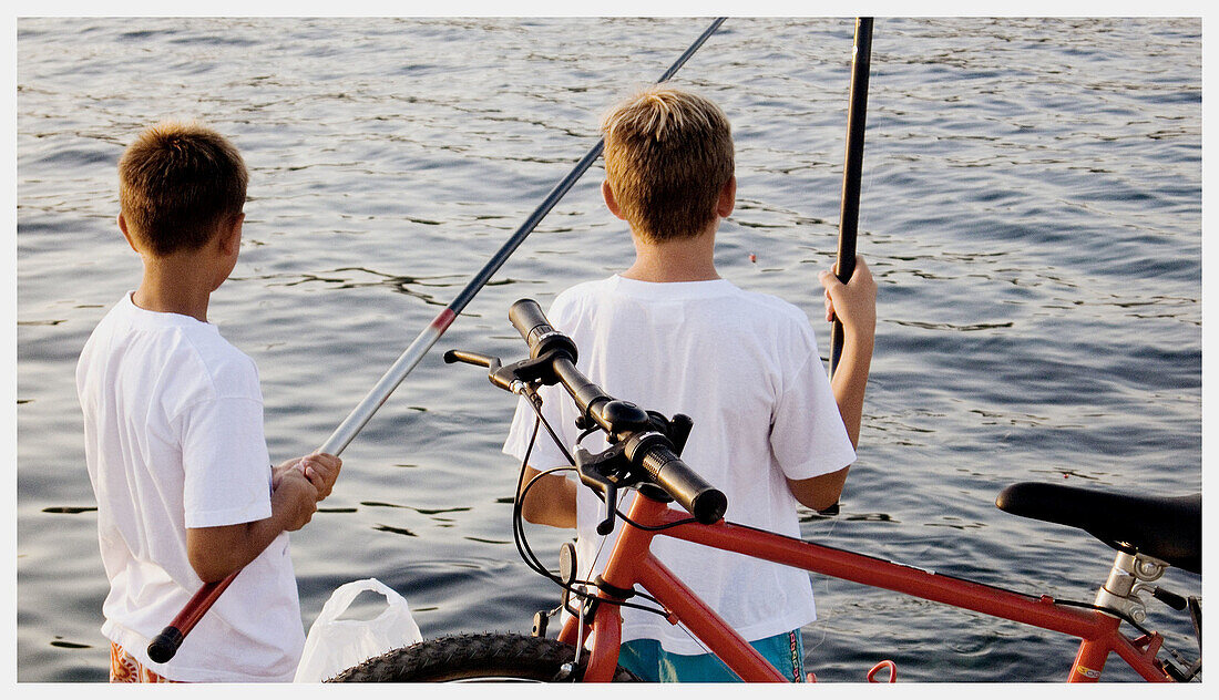 Companion, Companions, Contemporary, Cycle, Cycles, Daytime, Exterior, Fishing, Fishing rod, Fishing