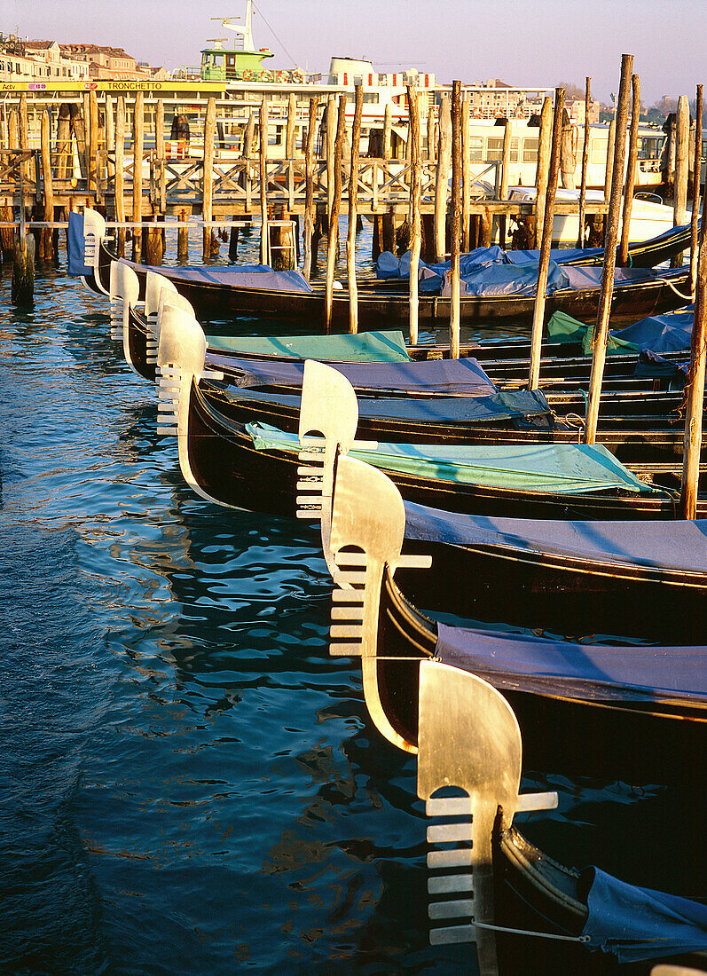 Gondolas at pier. Venice. Italy