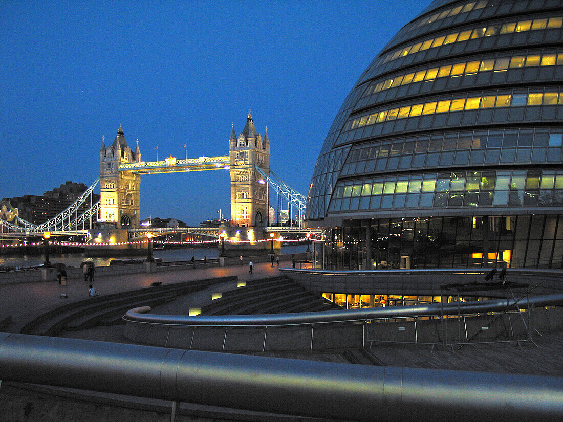 New City Hall and Tower Bridge. London. England