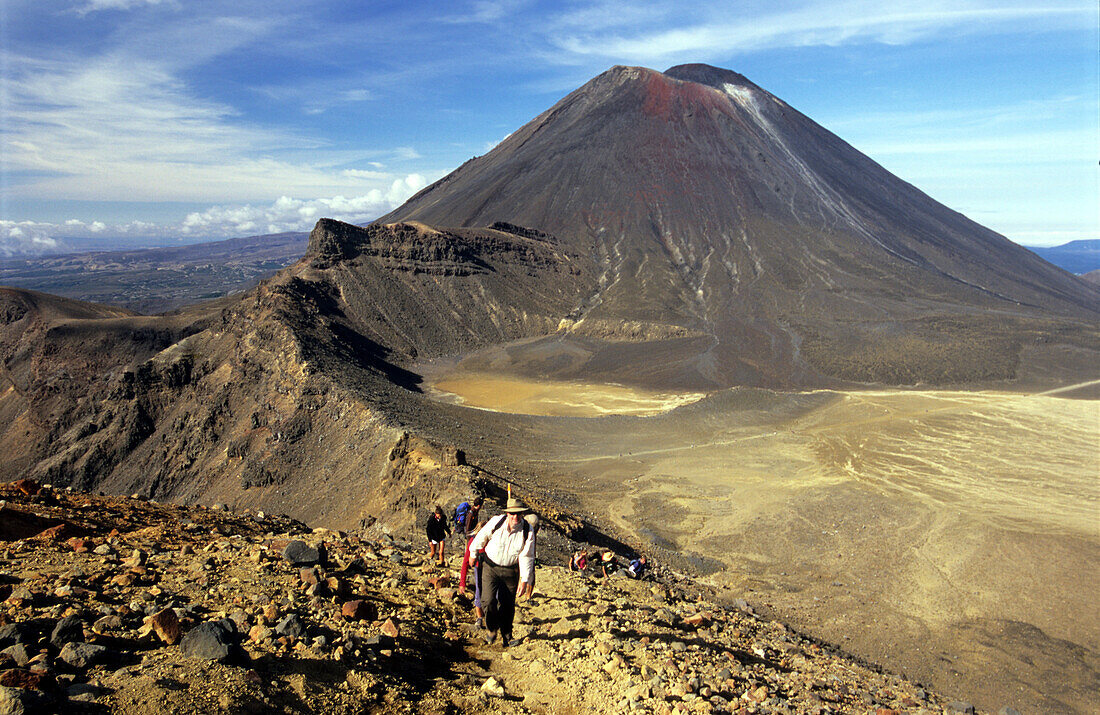 People hiking on the Tongariro Crossing, Tongariro National Park, North Island, New Zealand