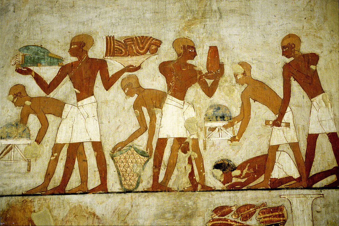 people at work, Wall paintings in a Nobles Valley grave. West bank, Luxor. Egypt