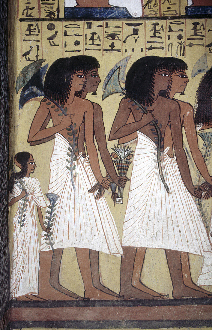 Detail of painting in tomb at Valley of the Nobles. West Bank, Luxor. High Egypt, Egypt