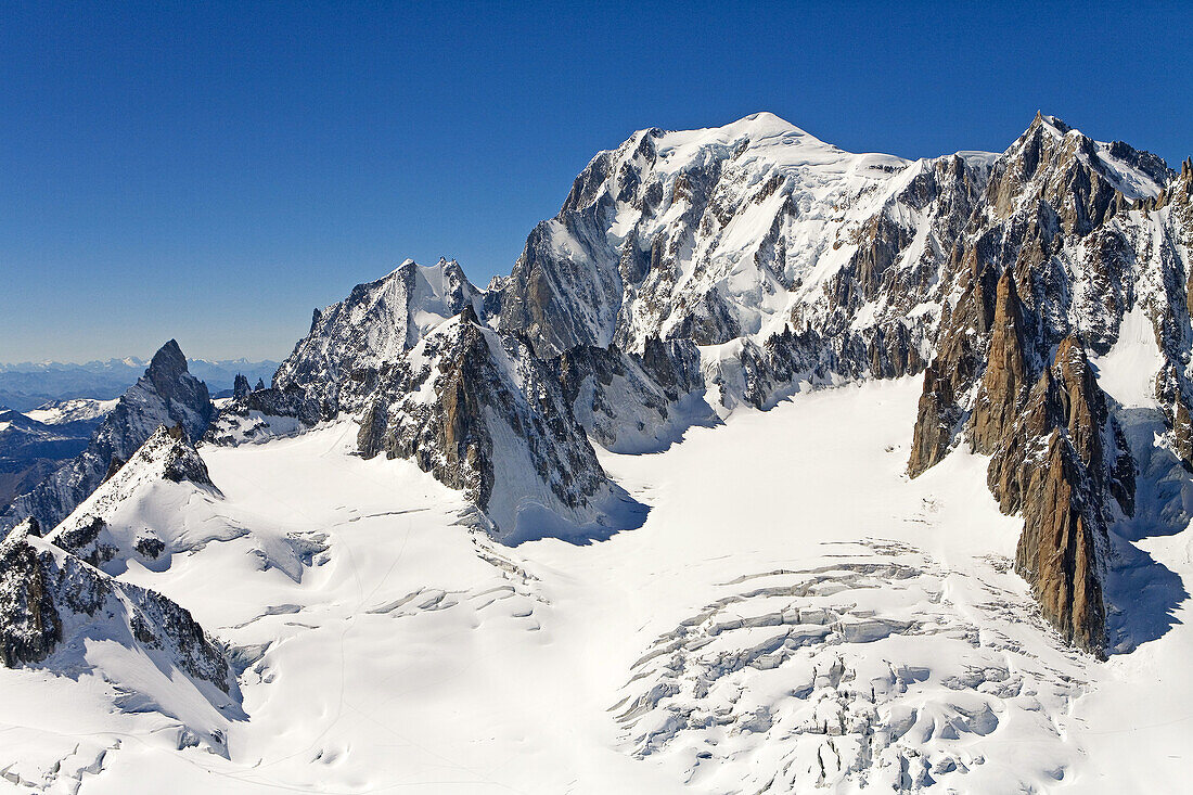 Aerial photography on the Mont Blanc massif from a small plane. Haute Savoie (74). France