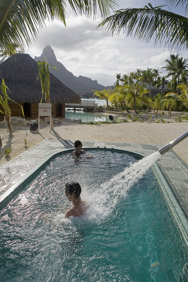 Hotel Intercontinental and spa, located on an islet (motu). Bora Bora island. French Polynesia.