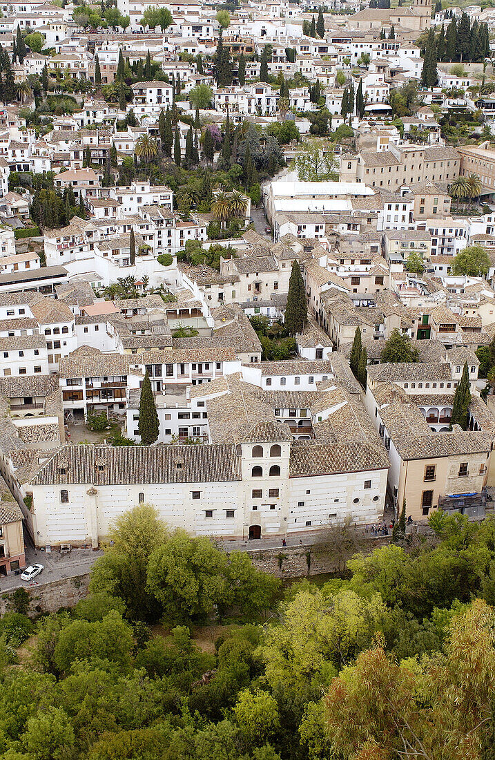 Albaicín-Viertel von der Alhambra aus. Granada. Spanien