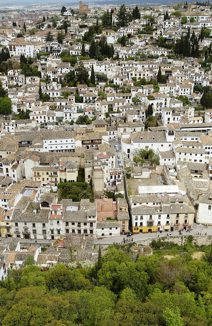 Albaicín-Viertel von der Alhambra aus. Granada. Spanien