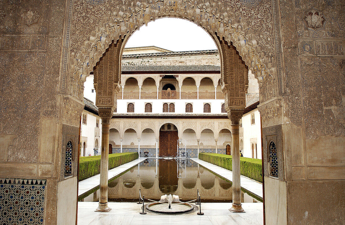 Patio de los Arrayanes (Court of the Myrtles), Alhambra. Granada. Spain