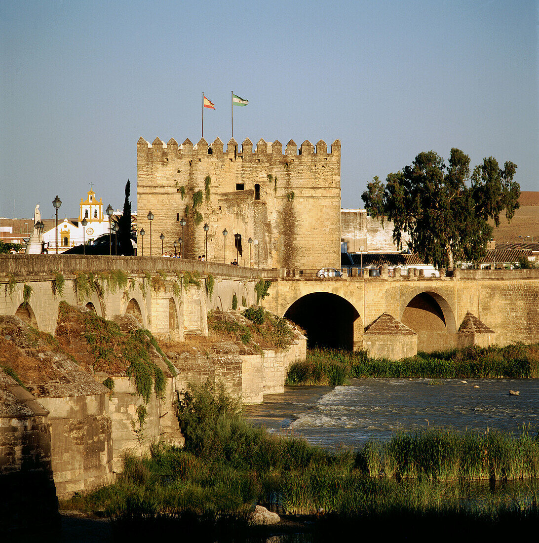 Römische Brücke über den Fluss Guadalquivir und der Turm La Calahorra im Hintergrund. Córdoba. Spanien