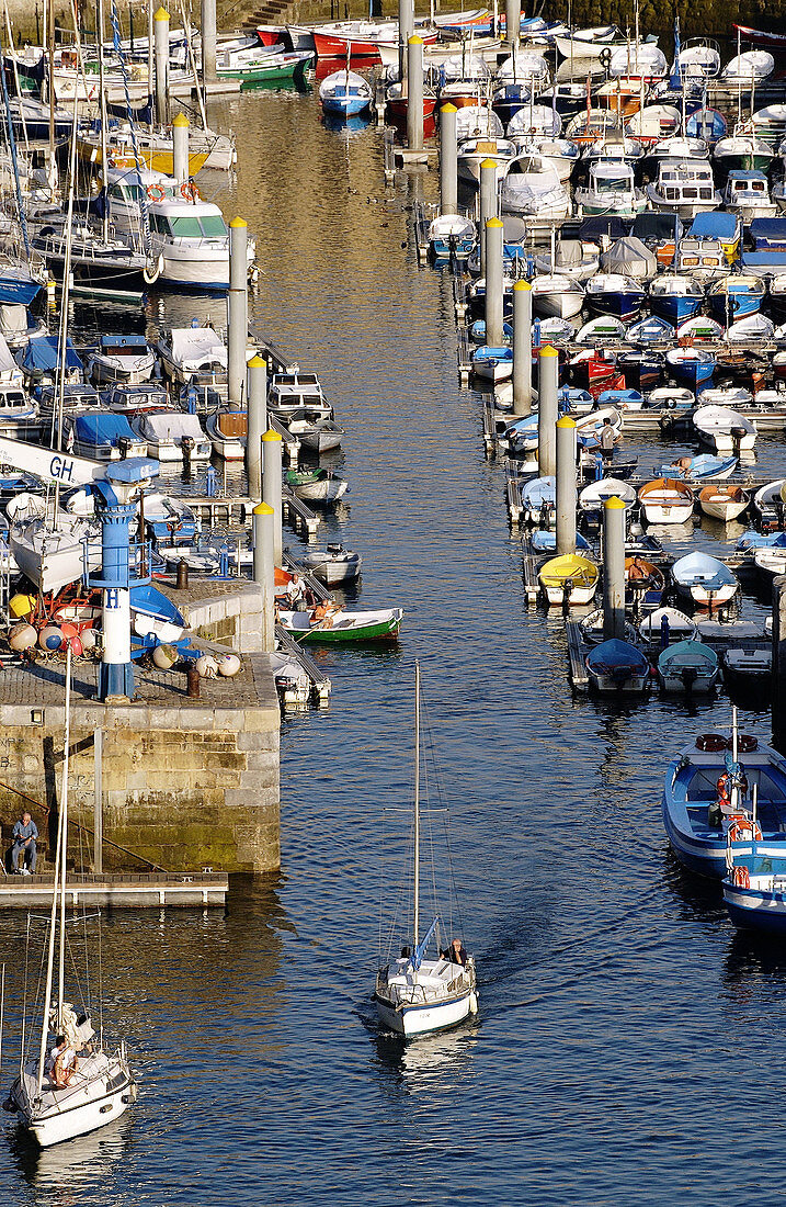 Hafen und Bahía de la Concha. Blick vom Monte Urgull. San Sebastian (Donostia). Guipuzcoa. Baskenland. Spanien