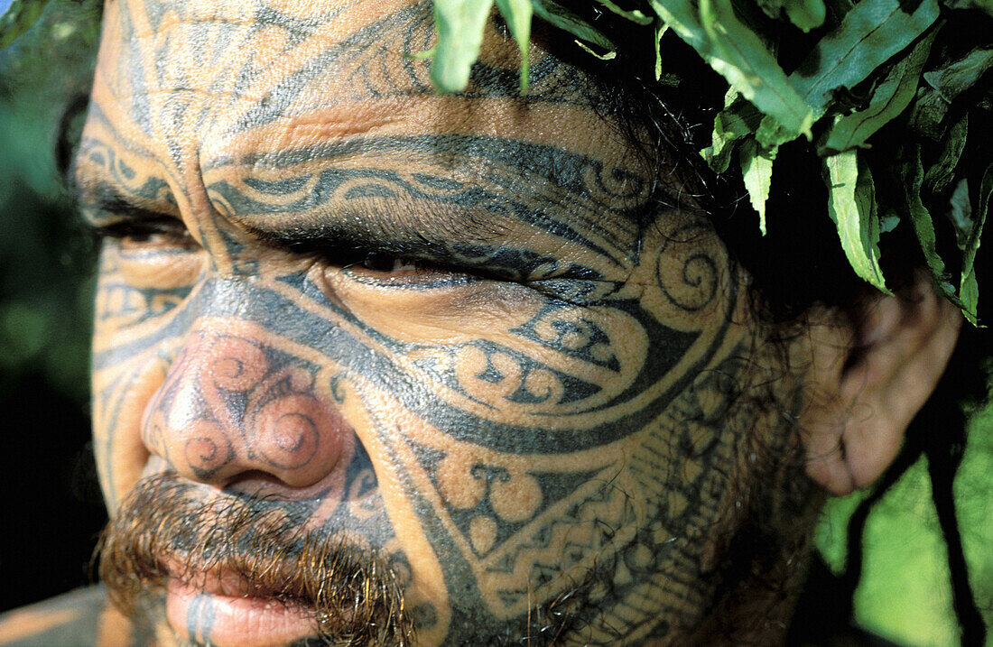 Tattoed man. French Polynesia