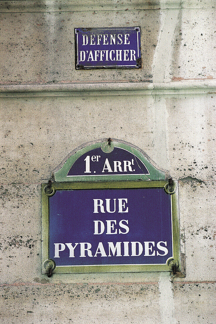 Detail of blue street plate. Paris. France