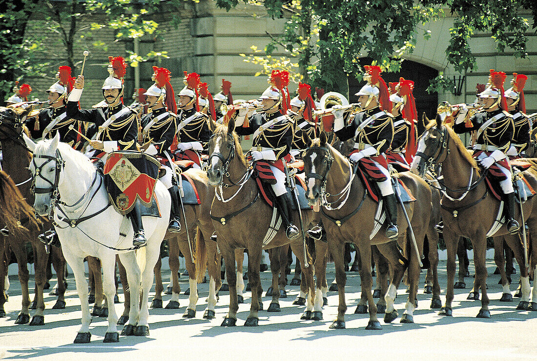 Horseguards, Garde Republicaine parade. Paris. France