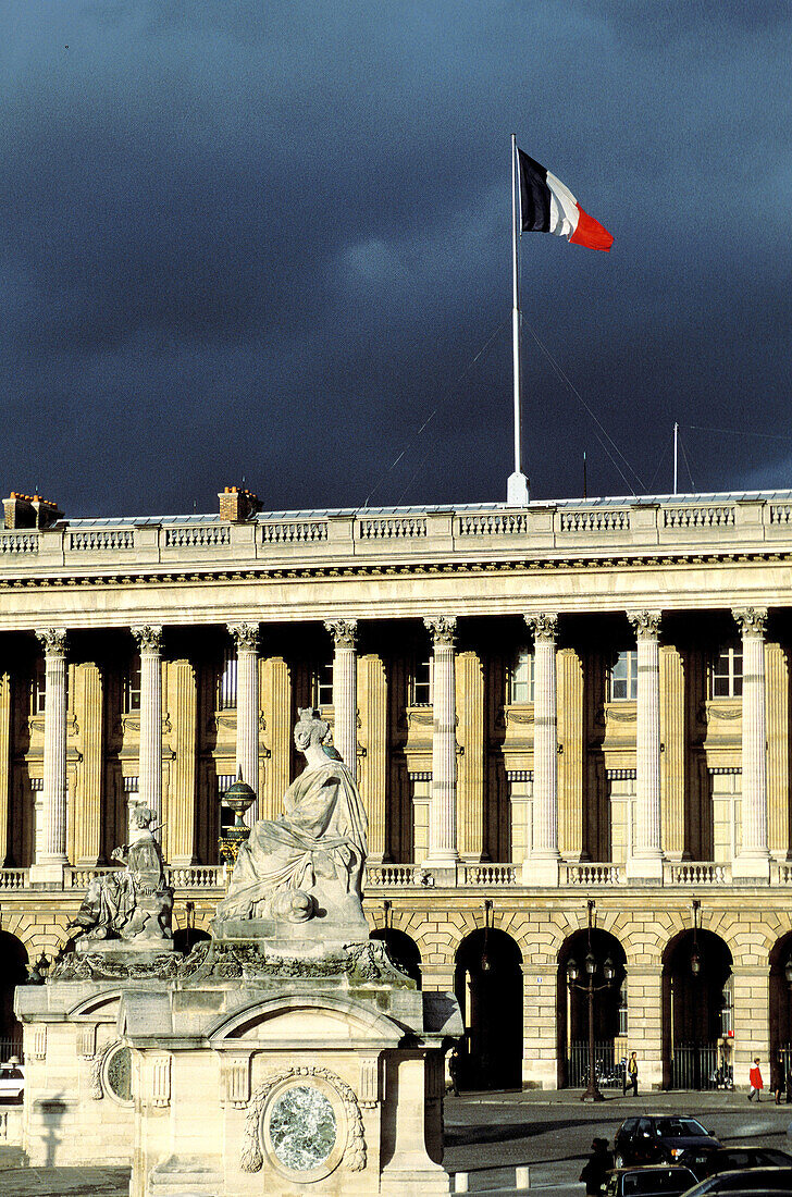 Navy Ministry with French flag in Place de la Concorde. Paris. France