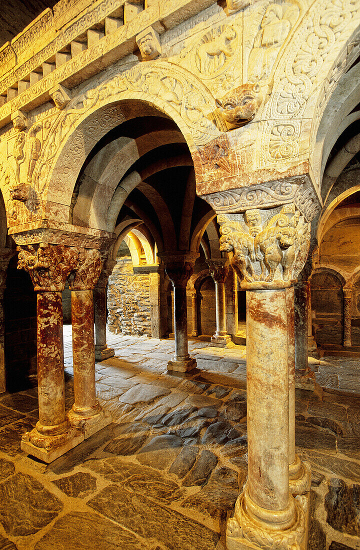 Interior of Serrabone priory, built 11th century. Pyrenees-Orientales. Languedoc Roussillon. France
