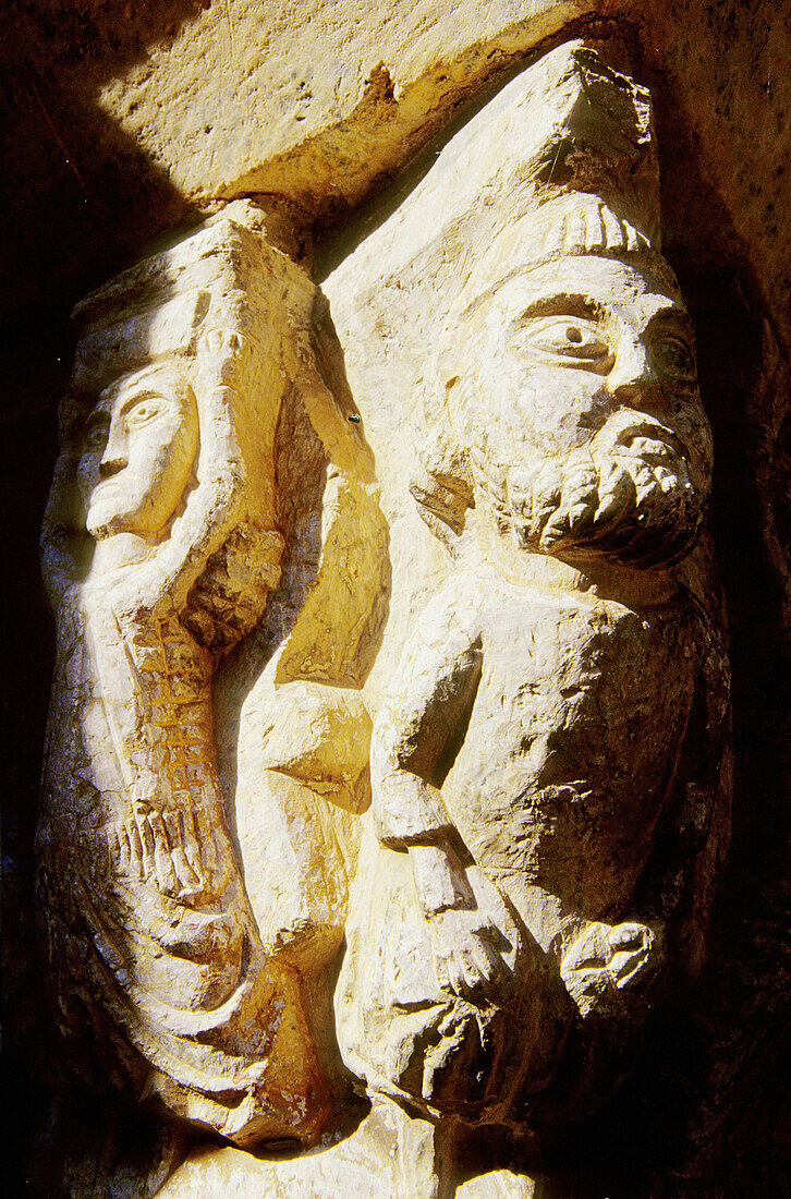 Detail of capital, Saint-Martin du Canigou abbey. Pyrenees-Orientales. Languedoc Roussillon. France