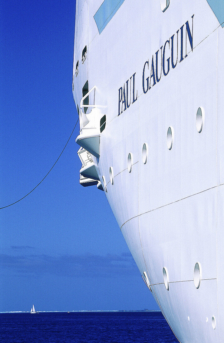 MS Paul Gauguin cruise anchored in Bora Bora lagoon. French Polynesia
