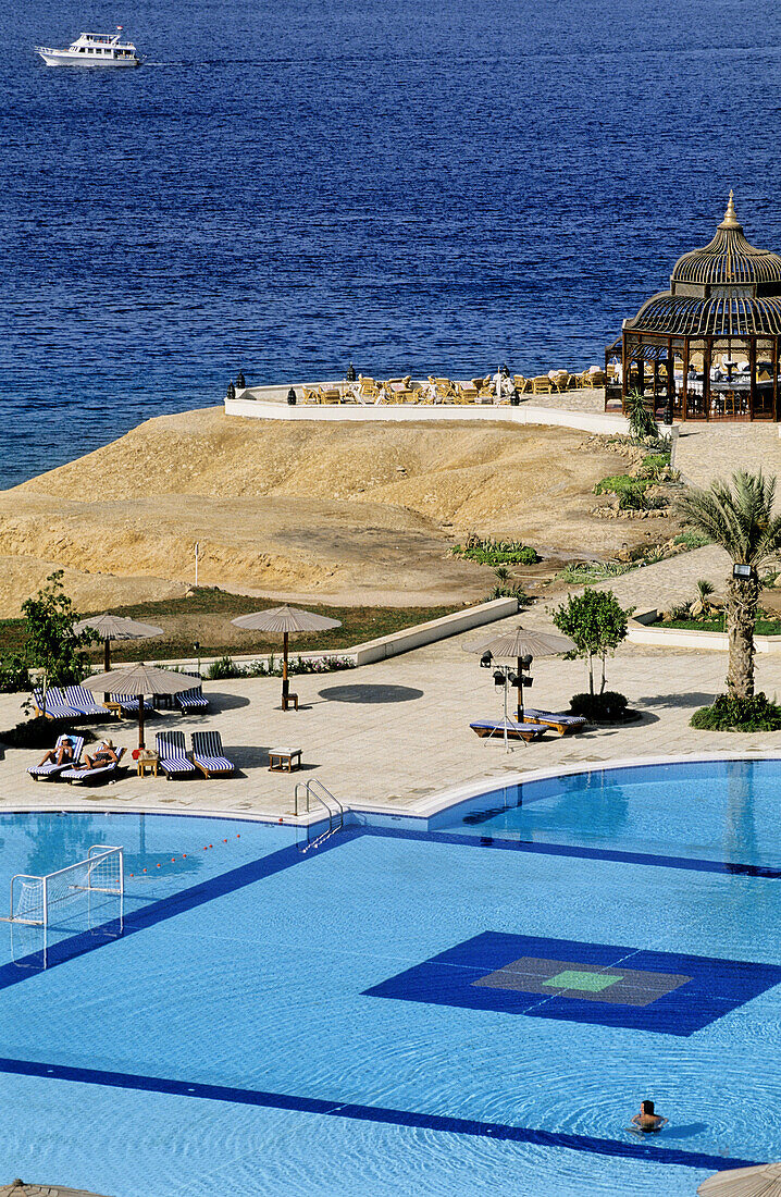 Swimming pool of Sofitel hotel, Sharm el-Sheikh seaside resort. Sinai peninsula, Egypt