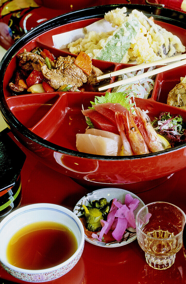 Close-up on a Bento (traditional food dish). Japan