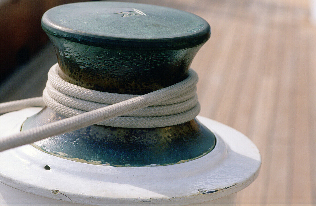 Close up on a winch, sailing on a private yatch. British West Indies.