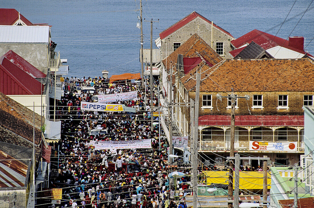 Mardi-Gras parade and preparation. Steel bands parade in Saint George s. Grenada island. Caribbean