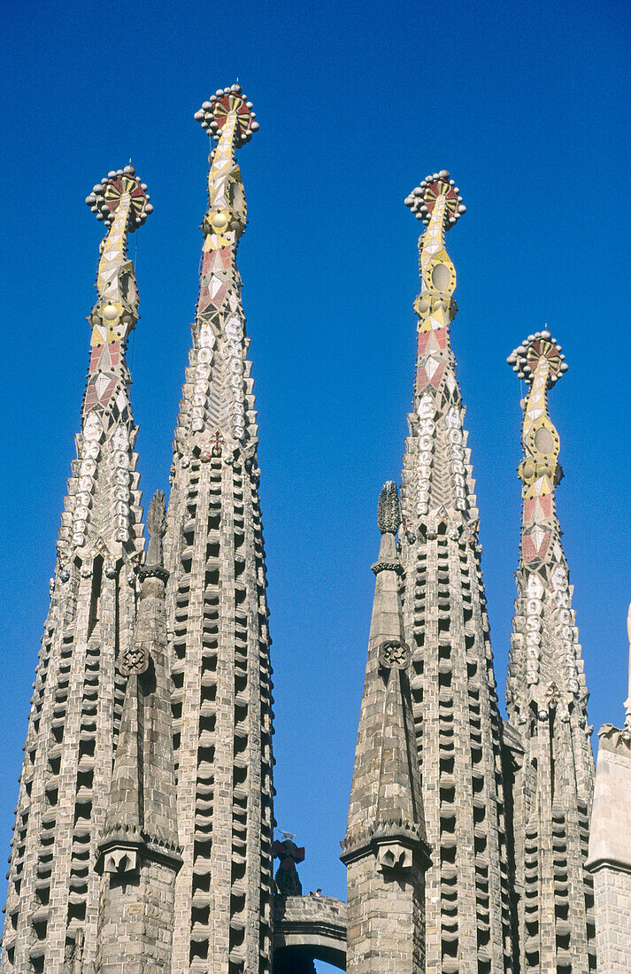 Detail of towers, Sagrada Familia temple, Barcelona. Catalonia, Spain