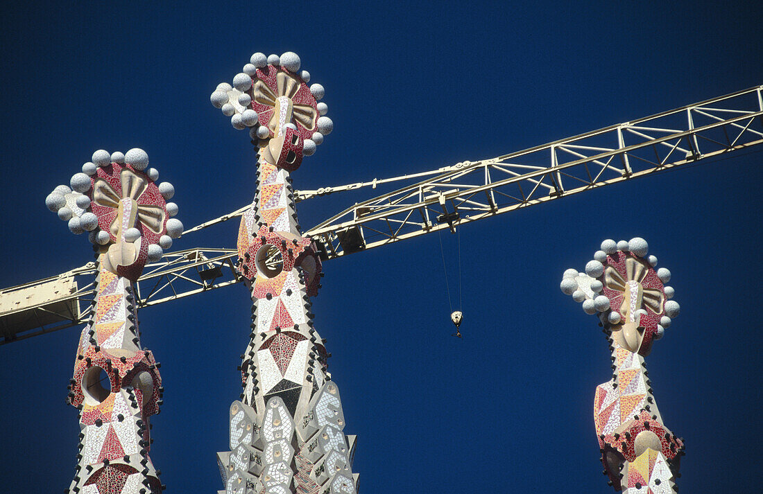 Detail of towers, Sagrada Familia temple, Barcelona. Catalonia, Spain