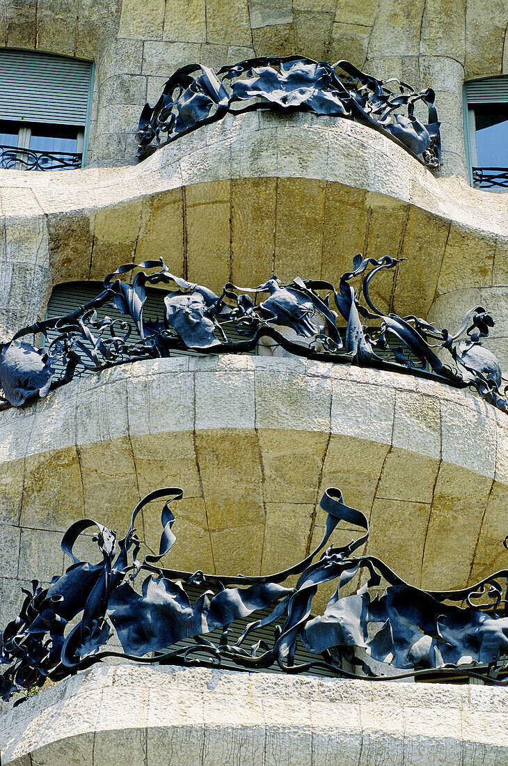 Milà House (aka La Pedrera, 1906-1912 by Gaudí), balcony detail. Barcelona, Spain