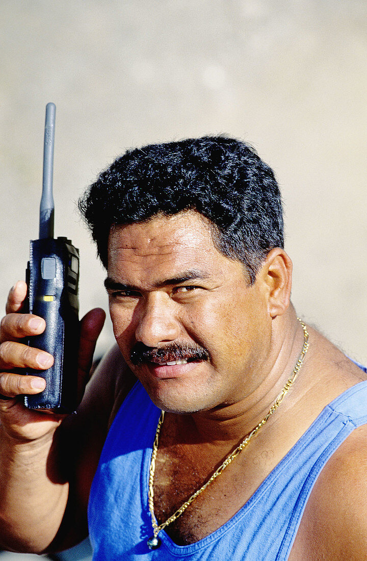 Captain of freighter and liner Aranui cruise in the Marquesas archipelago. French Polynesia (MR)