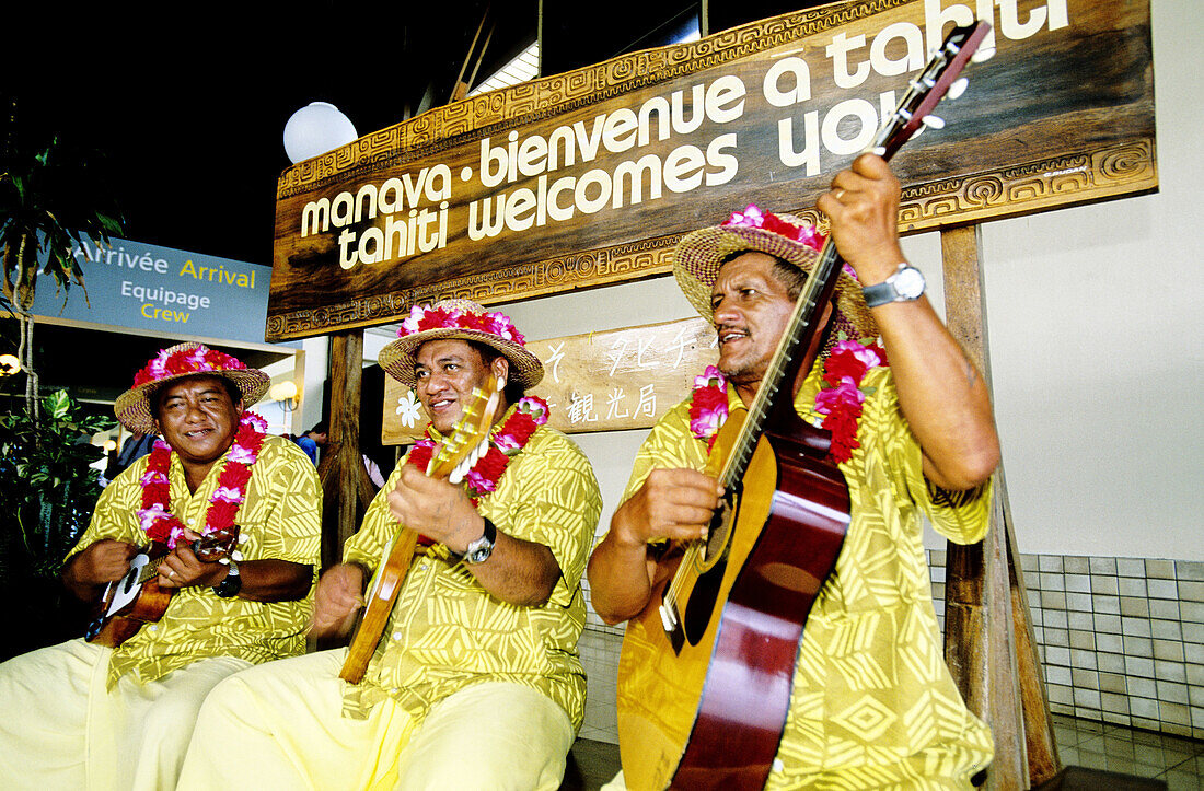 Welcoming the newcomers. The Faaa international airport. Tahiti island in the Windward islands. Society archipelago. French Polynesia