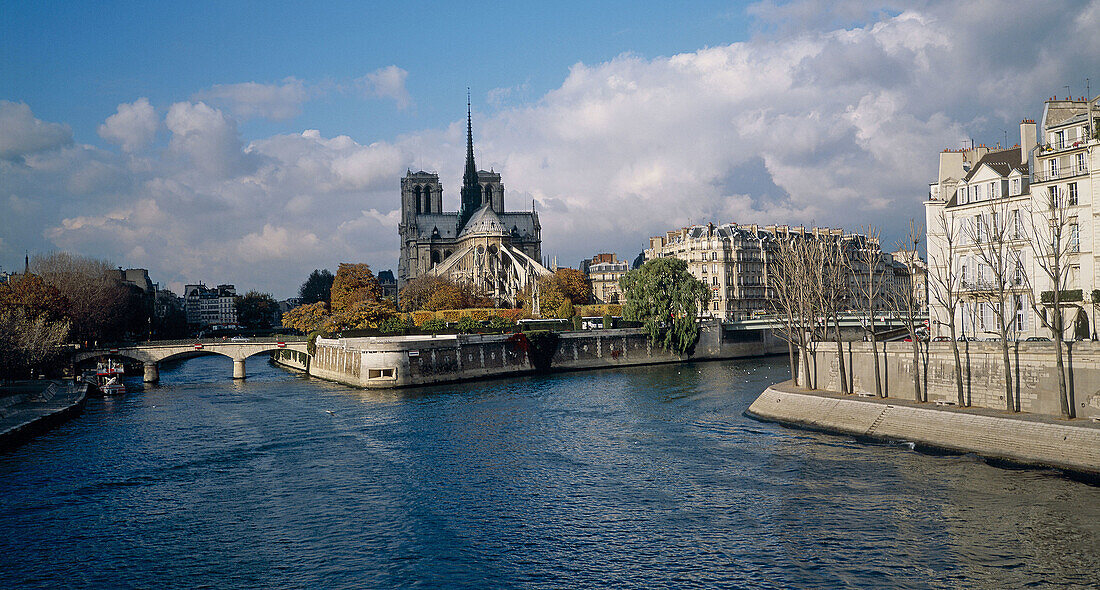 Notre Dame cathedral and Île de la Cité on Seine river. Paris, France