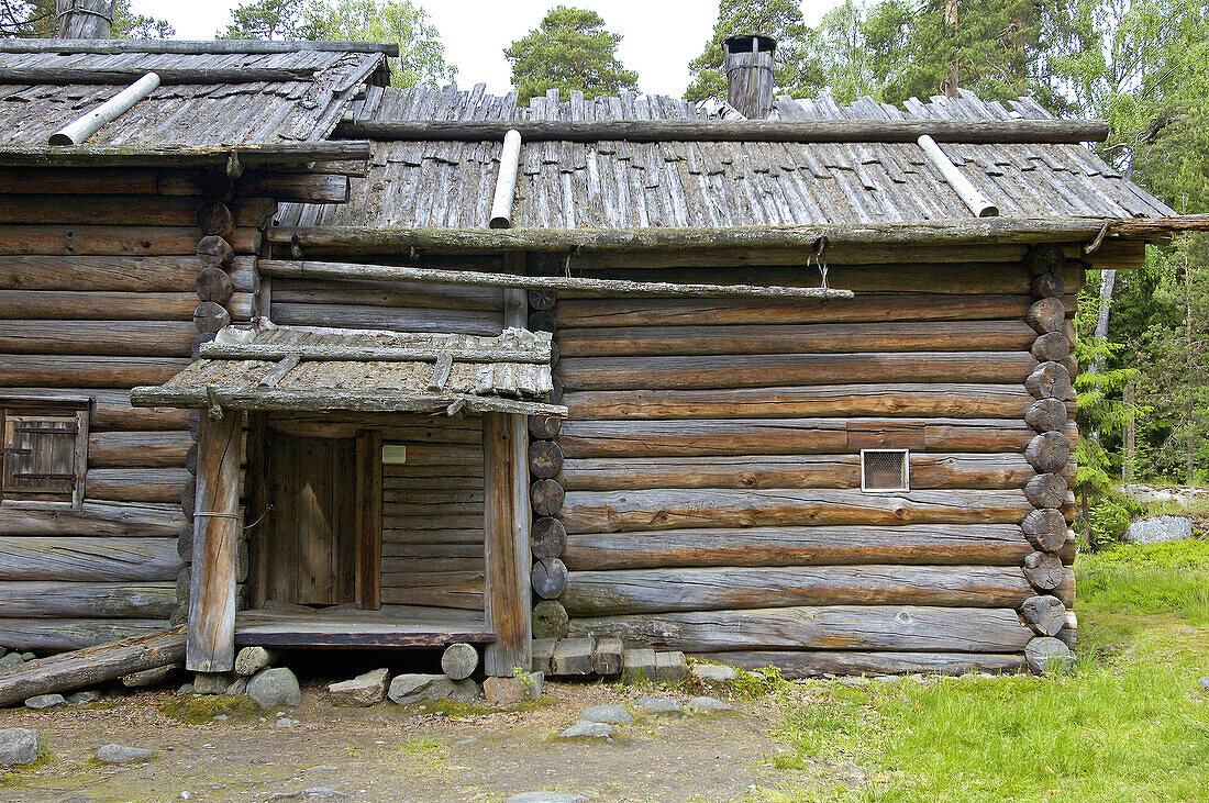 The Seurasaari park featuring ancient houses on an islet. Helsinki. Finland