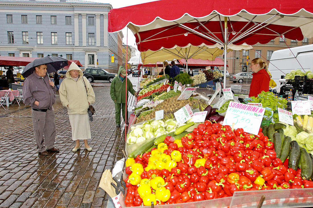 The harbour market selling fishes vegetables and souvenirs for tourists. Helsinki. Finland